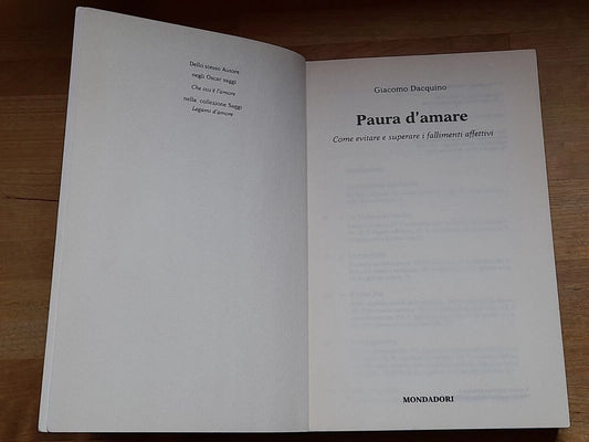 PAURA D'AMARE. COME EVITARE E SUPERARE I FALLIMENTI AFFETTIVI. GIACOMO DACUINO. OSCAR MONDADORI EDITORE. COLLANA: PSICOLOGIA OSCAR SAGGI. 1° EDIZIONE 1998.
