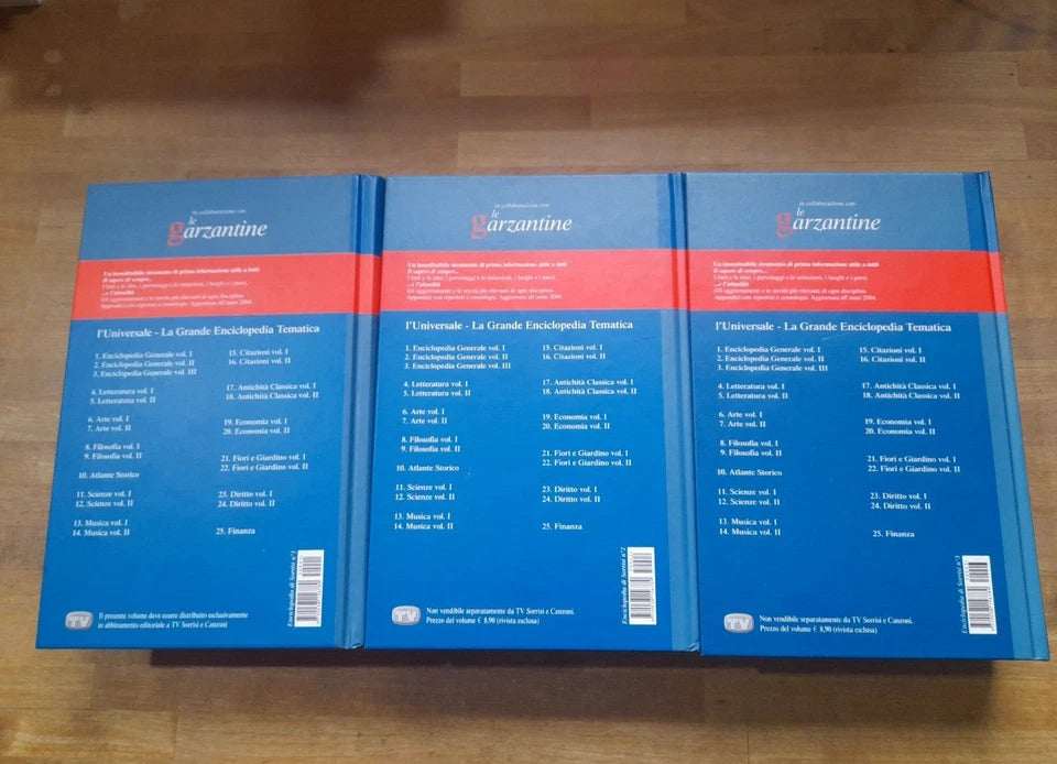 LE GARZANTINE. ENCICLOPEDIA GENERALE. 3 VOLUMI. L'UNIVERSALE - LA GRANDE ENCICLOPEDIA TEMATICA IN COLLABORAZIONE CON LE GARZANTINE. MONDADORI EDITORE. EDIZIONE 2005.