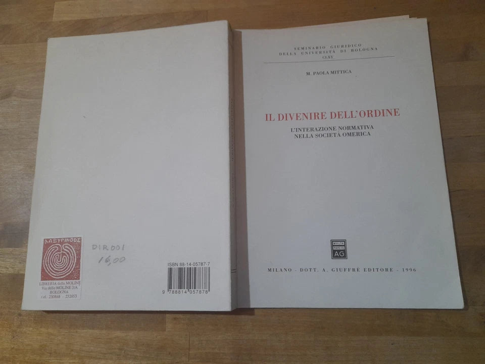 IL DIVENIRE DELL'ORDINE. L'INTERAZIONE NORMATIVA NELLA SOCIETA' OMERICA. MARIA PAOLA MITTICA. 1° EDIZIONE 1996. DOTT. A. GIUFFRE' EDITORE.