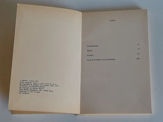 DIARIO E LETTERE DAL CARCERE. EVA FOREST. EDITORI RIUNITI. 1° EDIZIONE MARZO 1976. COLLANA: LA QUESTIONE FEMMINILE 1.