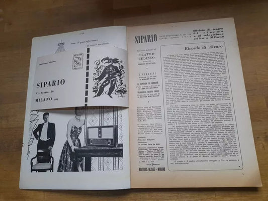 SIPARIO. ANNO UNDICESIMO. N.123-124. LUGLIO-AGOSTO 1956. RIVISTA TEATRO E CINEMA.