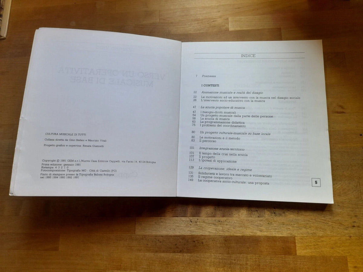VERSO UN'OPERATIVITA' MUSICALE DI BASE. MAURIZIO VITALI. CAPPELLI EDITORE. 1° EDIZIONE 1991. COLLANA: MUSICA PER TUTTI.