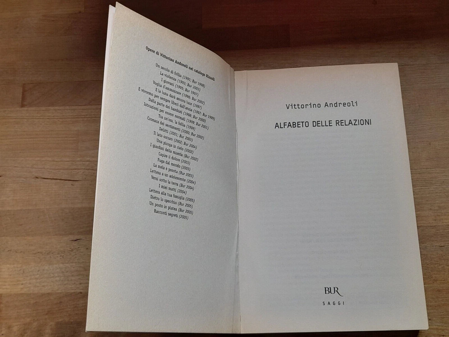 L'ALFABETO DELLE RELAZIONI. VITTORINO ANDREOLI. BUR RIZZOLI EDITORE. COLLANA: BUR SAGGI. 1° EDIZIONE OTTOBRE 2005.