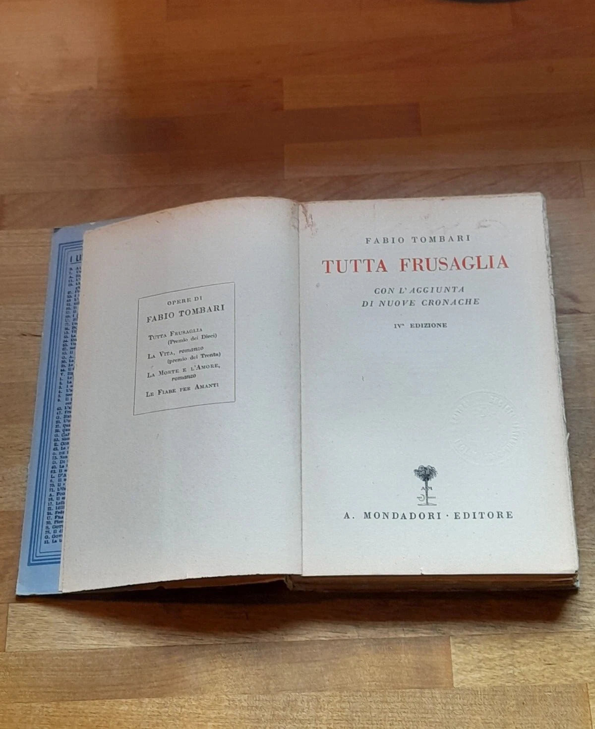 TUTTA FRUSAGLIA. FABIO TOMBARI. ARNOLDO MONDADORI EDITORE. IV° EDIZIONE, 1933. 80° MIGLIAIO. COLLEZIONE: "I LIBRI AZZURRI" N.84.