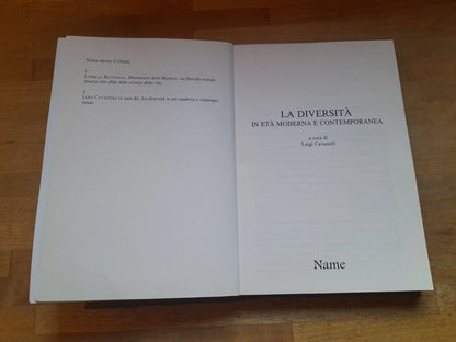 LA DIVERSITA' IN ETA' MODERNA E CONTEMPORANEA. LUIGI CAVAZZOLI. NAME EDITORE, 2001. COLLANA: BIBLIOTECA DELL'ISTITUTO ITALIANO DI BIOETICA 2.