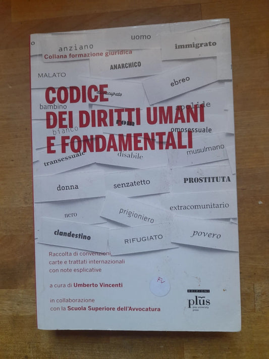 CODICE DEI DIRITTI UMANI E FONDAMENTALI. UMBERTO VINCENTI. COLLANA: FORMAZIONE GIURIDICA 8. EDIZIONI PLUS 2011.