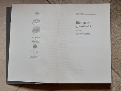 BIBLIOGRAFIA GRAMSCIANA 1922-1988. JOHN M. CAMMETT.  EDITORI RIUNITI. 1° EDIZIONE 1991. COLLANA: ANNALI 1989 FONDAZIONE ISTITUTO GRAMSCI.
