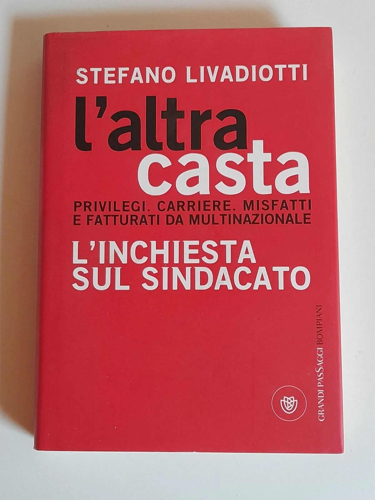L'ALTRA CASTA. L'INCHIESTA SUL SINDACATO. STEFANO LIVADIOTTI. BOMPIANI EDITORE. COLLANA: GRANDI PAsSAGGI BOMPIANI. SESTA EDIZIONE MAGGIO 2008.