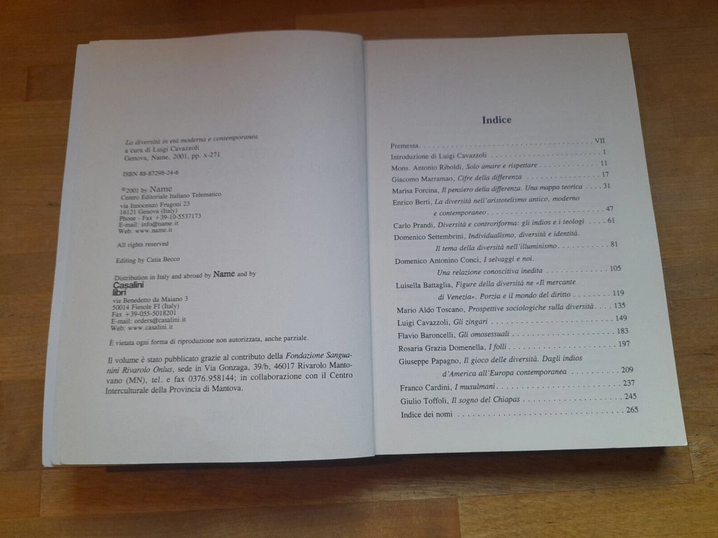 LA DIVERSITA' IN ETA' MODERNA E CONTEMPORANEA. LUIGI CAVAZZOLI. NAME EDITORE, 2001. COLLANA: BIBLIOTECA DELL'ISTITUTO ITALIANO DI BIOETICA 2.