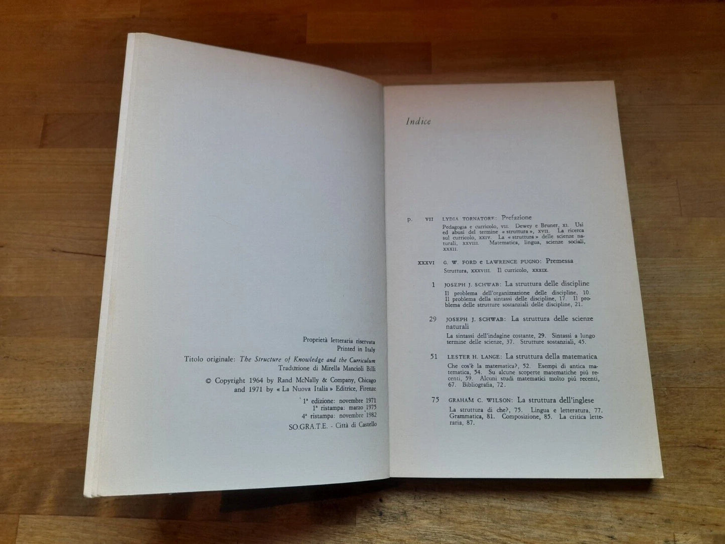 LA STRUTTURA DELLA CONOSCENZA E IL CURRICOLO. AA.VV. LA NUOVA ITALIA EDITRICE. 4° RISTAMPA 1982.COLLANA: EDUCATORI ANTICHI E MODERNI 261.