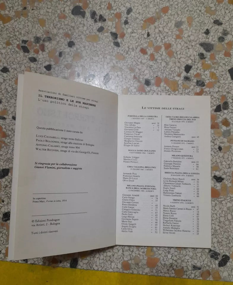 IL TERRORISMO E LE SUE MASCHERE. L'USO POLITICO DELLE STRAGI. ASSOCIAZIONE FAMILIARI VITTIME PER STRAGI. PENDRAGON EDITORE 1996.