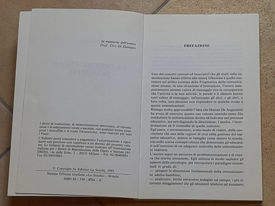 LA COMUNICAZIONE EDUCATIVA. MATTEO DE AUGUSTINIS.  EDITRICE LA SCUOLA 1993.