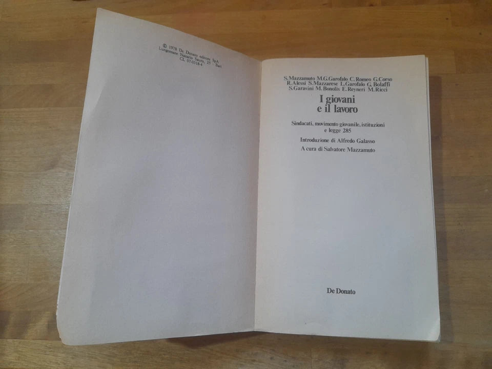 I GIOVANI E IL LAVORO. SALVATORE MAZZAMUTO. DE DONATO EDITORE 1978. COLLANA: RIFORME E POTERE 23.