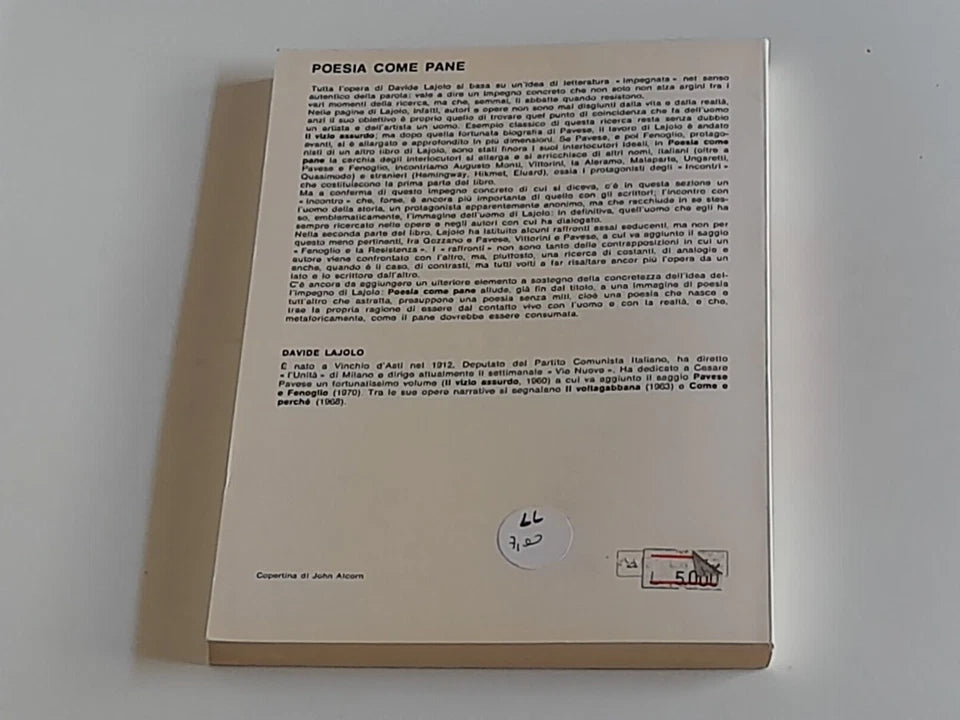 POESIA COME IL PANE. DAVIDE LAJOLO. RIZZOLI EDITORE. 2° EDIZIONE 1973. COLLANA: INCONTRI E SAGGI.