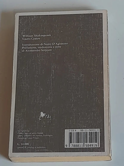 GIULIO CESARE. CON TESTO A FRONTE. WILLIAM SHAKESPEARE. GARZANTI EDITORE. COLLANA: I GRANDI LIBRI GARZANTI. 1° EDIZIONE 1993.