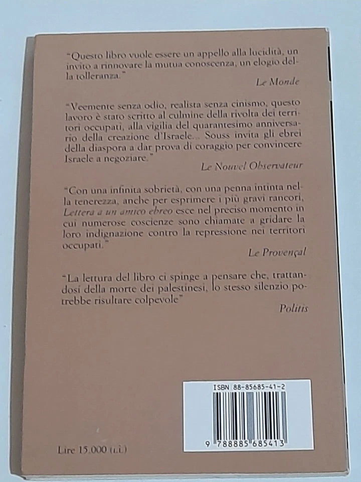 LETTERA A UN AMICO EBREO. IBRAHIM SOUSS. TRANCHIDA EDITORI. 1° EDIZIONE 1990. COLLANA: LETTURE 19.