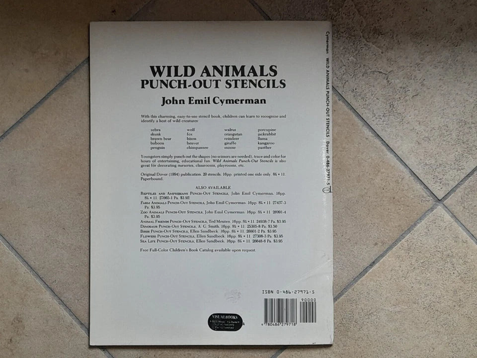 WILD ANIMALS PUNCH-OUT STENCILS. J. E. CYMERMAN. DOVER PUBLICATIONS, INC., NEW YORK. 1° EDIZIONE INGLESE 1994.