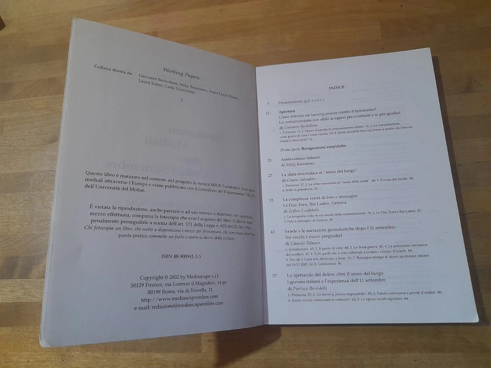 NARRAZIONI MEDIALI DOPO L'UNDICI SETTEMBRE. GIOVANNI BECHELLONI  - ANNA LUCIA NATALE. MEDIASCARPE EDIZIONI. RISTAMPA 2003.