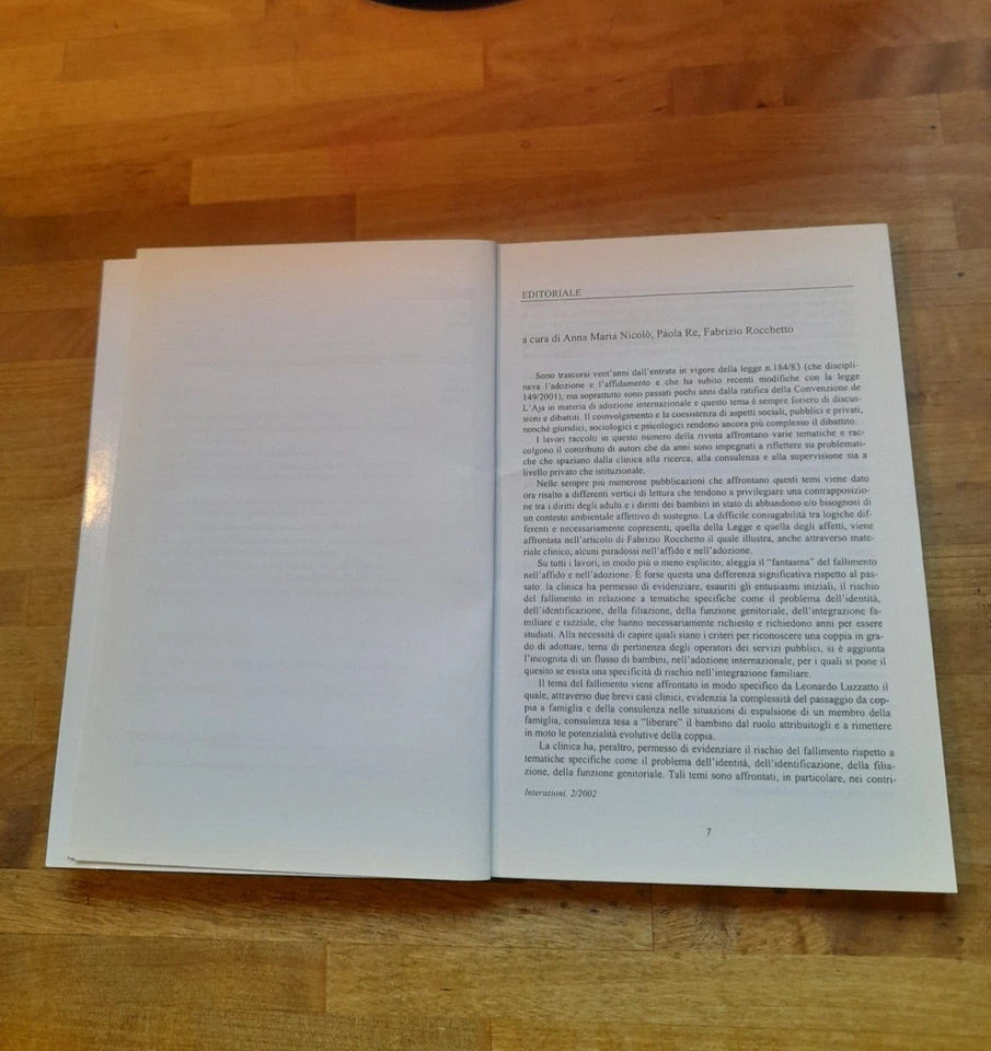 INTERAZIONI 2-2002/18 AFFIDO E ADOZIONE TRA IL DIRITTO E I DIRITTI DEI BAMBINI. A CURA DI ANNA MARIA NICOLO' - PAOLA RE E FABRIZIO ROCCHETTO + AA.VV. FRANCOANGELI EDITORE. EDIZIONE 2003.