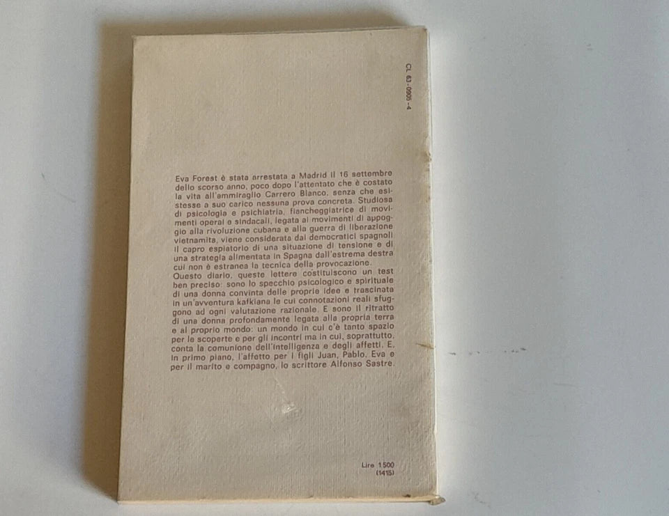DIARIO E LETTERE DAL CARCERE. EVA FOREST. EDITORI RIUNITI. 1° EDIZIONE MARZO 1976. COLLANA: LA QUESTIONE FEMMINILE 1.