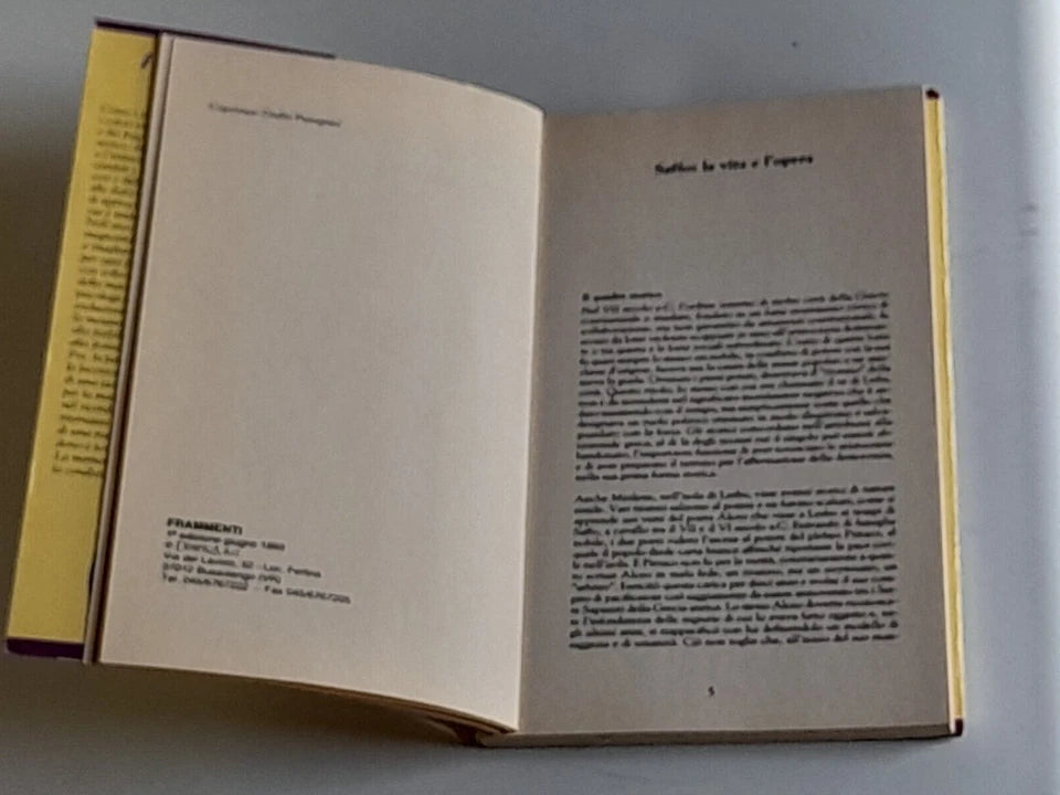 FRAMMENTI. LA DONNA, L'AMORE, LA POESIA. SAFFO. DEMETRA EDITRICE. SERIE: ACQUARELLI POESIA 6. RISTAMPA LUGLIO 1996.