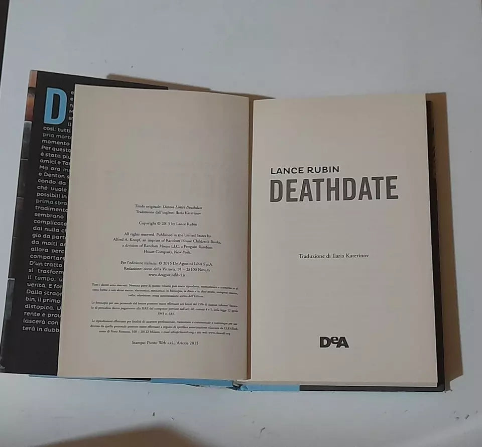 DEATHDATE. LANCE RUBIN. DeA EDITORE. EDIZIONE ITALIANA 2015. COLLANA: LE GEMME.
