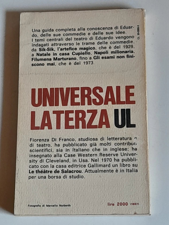 IL TEATRO DI EDUARDO. FIORENZA DI FRANCO. LATERZA EDITORI. COLLANA: UNIVERSALE LATERZA 325. RISTAMPA 1975.