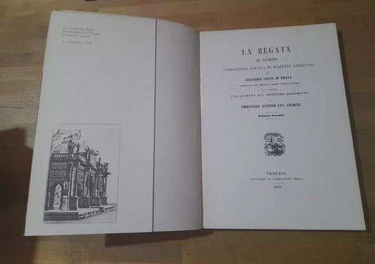VENEZIA LA REGATA IN CANAL GRANDE. COMPOSIZIONE POETICA IN DIALETTO VENEZIANO. 2° EDIZIONE 1974.