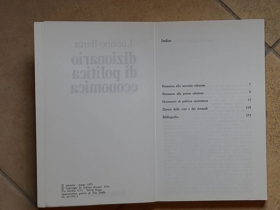 DIZIONARIO DI POLITICA ECONOMICA. LUCIANO BARCA. EDITORI RIUNITI. 2° EDIZIONE 1979. COLLANA: EDITORI RIUNITI DIZIONARI.