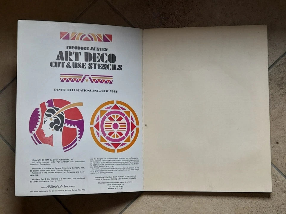 ART DECO. CUT & USE STENCILS. THEODORE MENTEN. DOVER PUBLICATIONS, INC., NEW YORK . 1° EDIZIONE 1977.