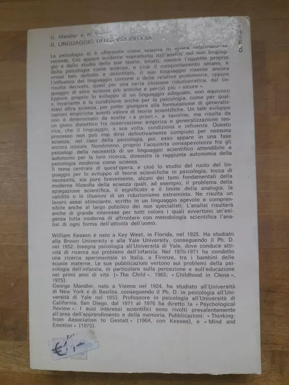 IL LINGUAGGIO DELLA PSICOLOGIA. GEORGE MANDLER - WILLIAM KESSEN. SOCIETA' EDITRICE IL MULINO. 1° EDIZIONE 1977.  COLLEZIONE DI TESTI E STUDI - SCIENZE SOCIALI E POLITICHE.
