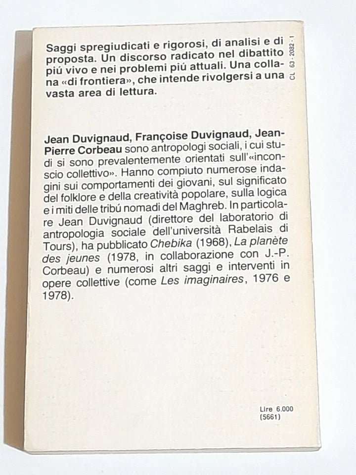 LA BANCA DEI SOGNI. JEAN DUVIGNAUD - FRANCOISE DUVIGNAUD - JEAN-PIERRE CORBEAU. EDITORI RIUNITI. COLLANA: TENDENZE 4. 1° EDIZIONE 1980.