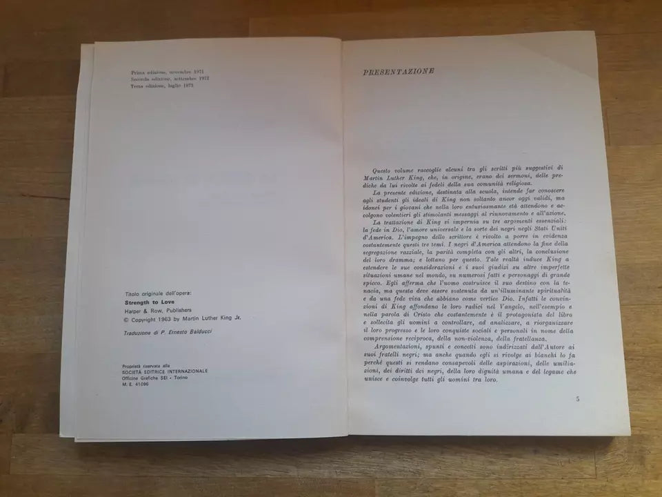 LA FORZA DI AMARE. MARTIN LUTHER KING. SEI EDITRICE. 3° EDIZIONE 1973. COLLANA: SCRITTORI PER LA SCUOLA.