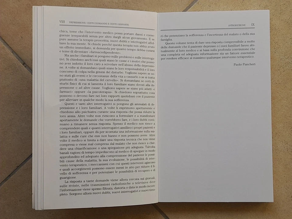DEPRESSIONE CENTO DOMANDE E CENTO RISPOSTE. PAOLO PANCHERI. IL PENSIERO SCIENTIFICO EDITORE.  2° EDIZIONE MARZO 1998.