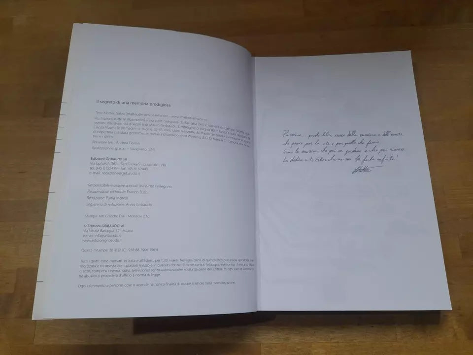 IL SEGRETO DI UNA MEMORIA PRODIGIOSA. TECNICHE E MEMORIZZAZIONE RAPIDA. MATTEO SALVO. GRIBAUDO EDITORE. 5° RISTAMPA 2010.