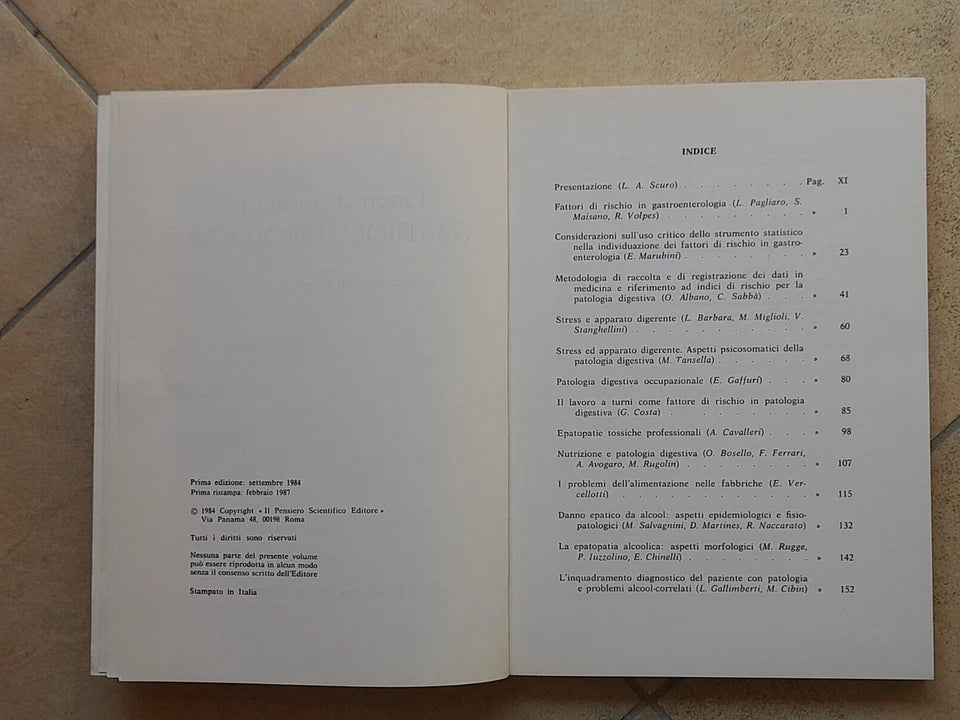 FATTORI DI RISCHIO IN GASTROENTEROLOGIA. LUDOVICO A. SCURO E ITALO VANTINI. IL PENSIERO SCIENTIFICO EDITORE. 1° RISTAMPA FEBBRAIO 1987. COLLANA: AG - AGGIORNAMENTI IN GASTROENTEROLOGIA.