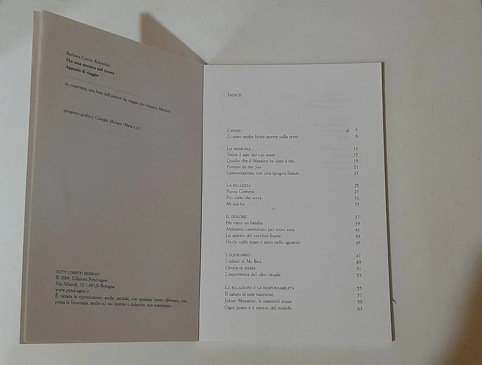 HO UNA MUSICA NEL CUORE. APPUNTI DI VIAGGIO. BARBARA CURCIO RUBERTINI. PENDRAGON EDIZIONI. 1° EDIZIONE 2004. COLLANA: RACCONTI.