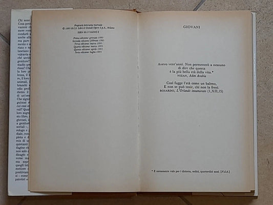 GIOVANI. SFIDA RIVOLTA SPERANZE FUTURO. VITTORINO ANDREOLI. RIZZOLI EDITORE. 6° EDIZIONE 1995.