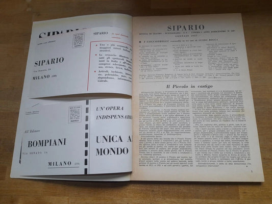 SIPARIO. RIVISTA DI TEATRO - SCENOGRAFIA - T.V. CINEMA. GENNAIO 1957. N. 129.