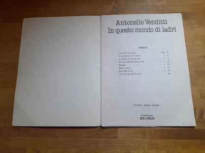 IN QUESTO MONDO DI LADRI. ANTONELLO VENDITTI. SPARTITO + TESTI, 1988. STUKAS - EDIZIONI MUSICALI.